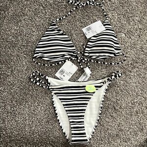 Black and White Striped Bikini Set